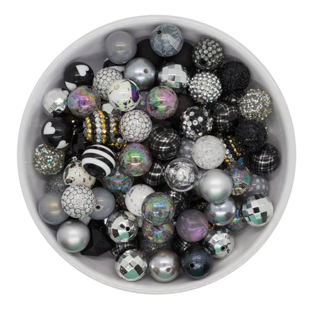 Shades of Black, Grey and Silver 20mm Acrylic Beads