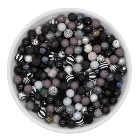 Shades of Black, Grey and Silver 12mm Acrylic Beads