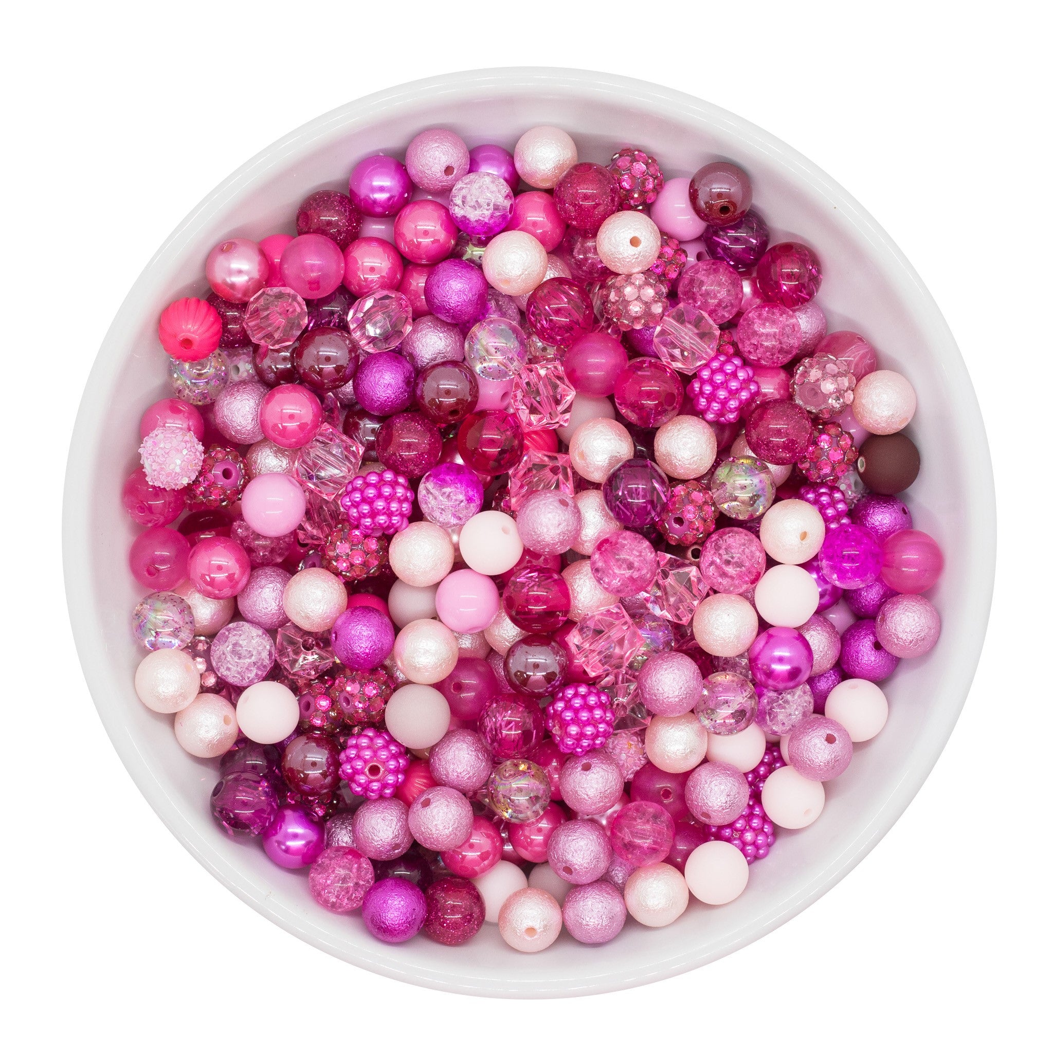 pink light, pink bead mix, frosted beads, acrylic beads, designer