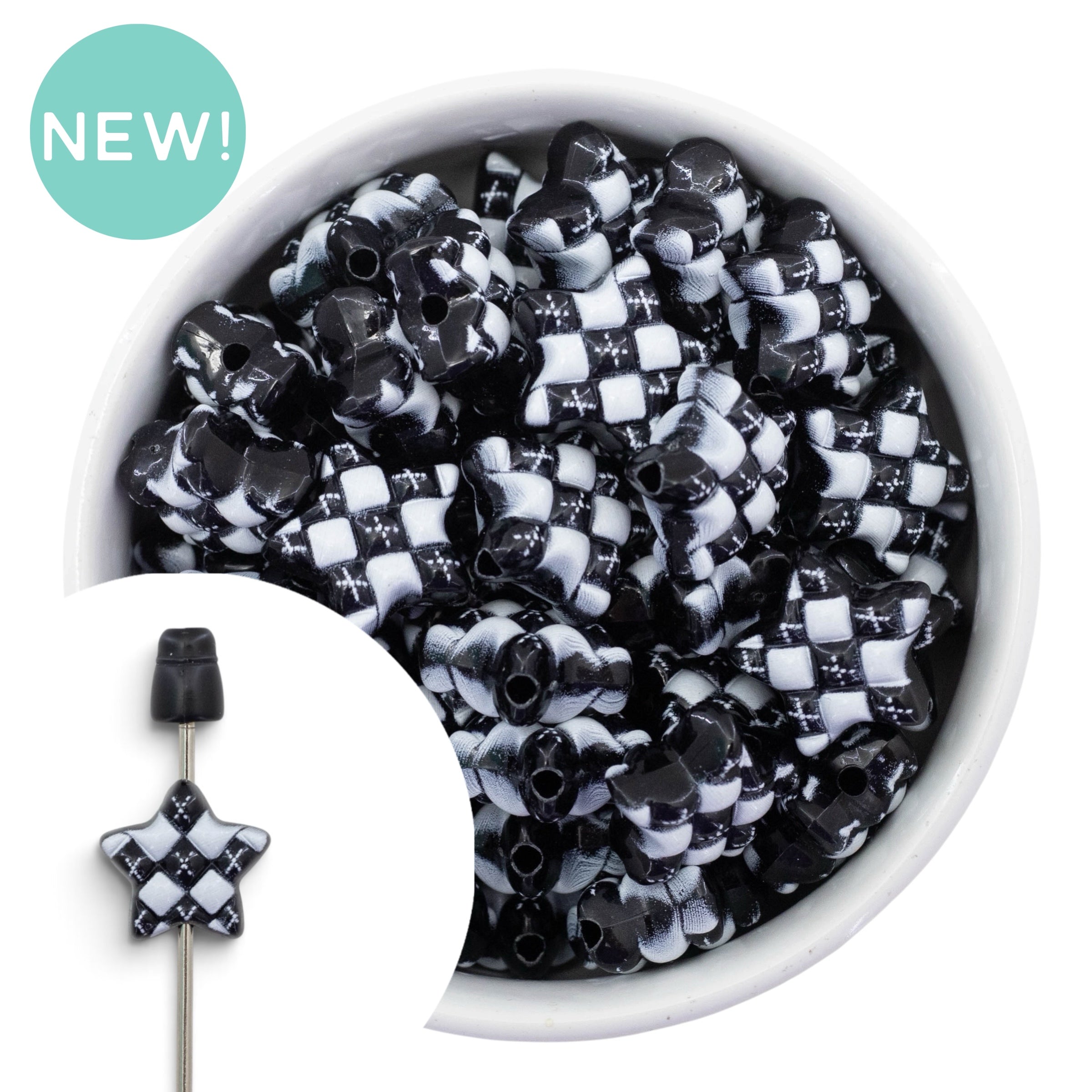 Black & White Argyle Star Bead 18x19mm (Package of 5)