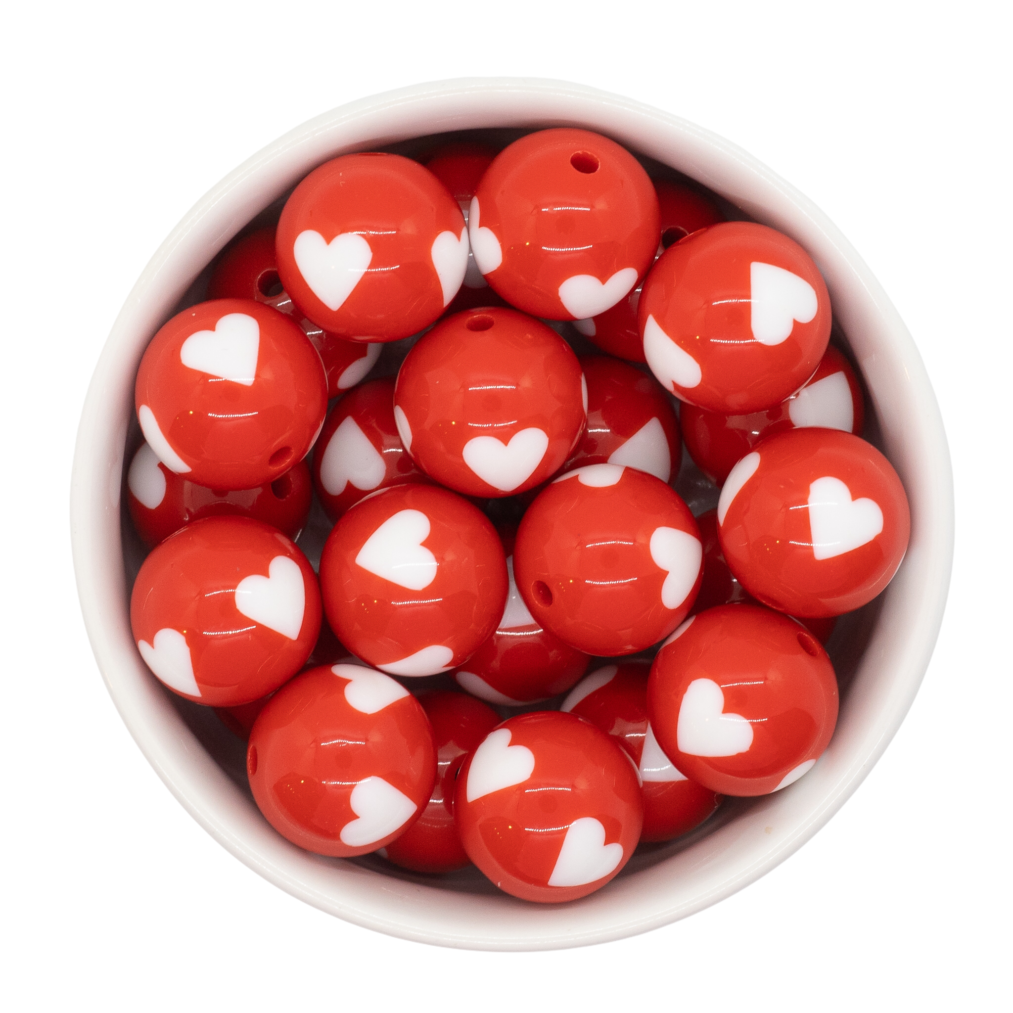 Red & White Heart Beads 20mm
