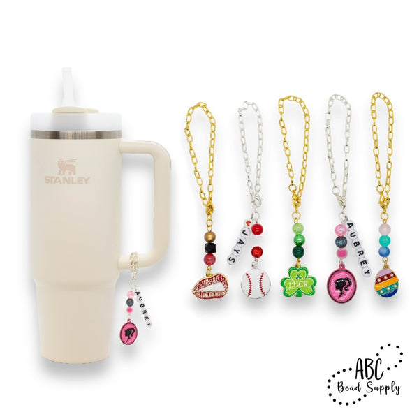 Beverage Cup Charms w/Chains, Charms and 8mm Beads