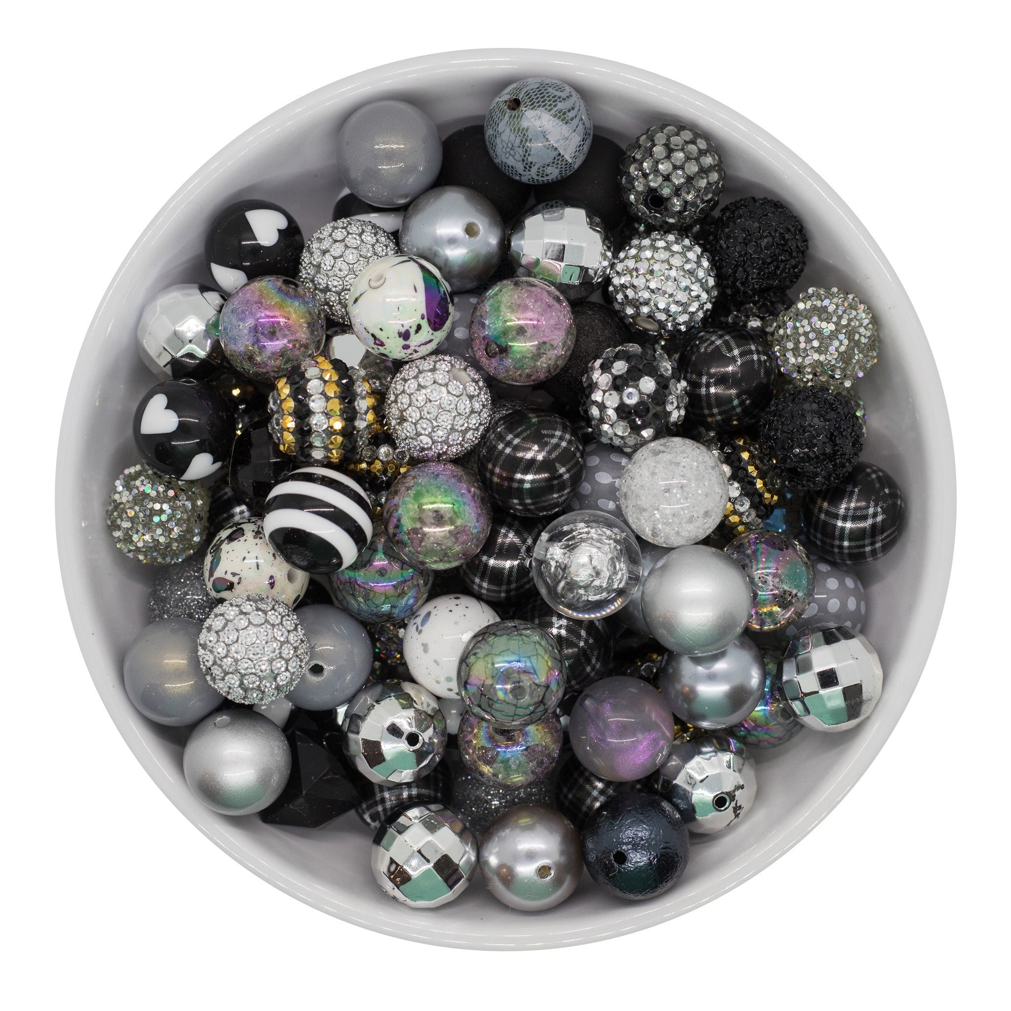 Acrylic Letter Beads Mix (7 x 3.5 mm) Silver-Black (400 pcs)