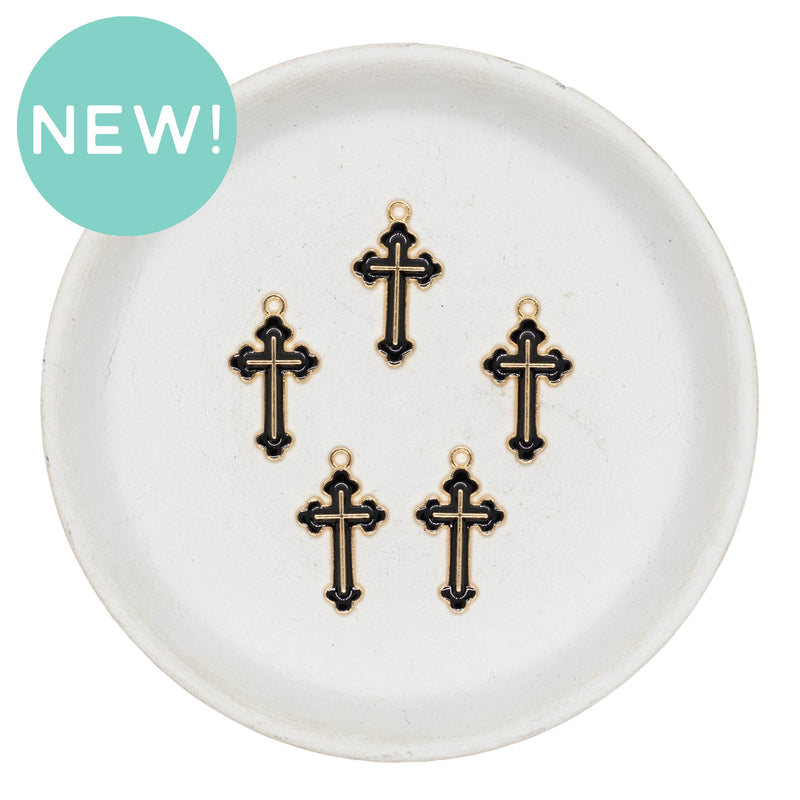 Black Cross Enamel Charm 25x14mm (Package of 5)