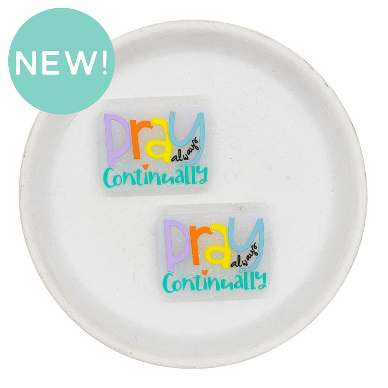Pray Continually Glitter Silicone Focal Bead 24x34mm (Package of 2)