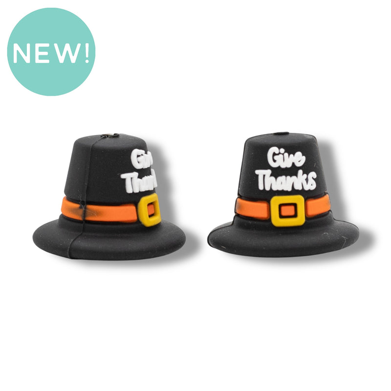 3-D Give Thanks Pilgrim Hat Silicone Focal Bead 17x22x22mm (Package of 2)