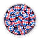 Blue & Red Gingham Printed Beads 16mm (Package of 10)
