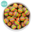 Brights Rainbow Stripe Printed Silicone Beads 15mm (Package of 10)