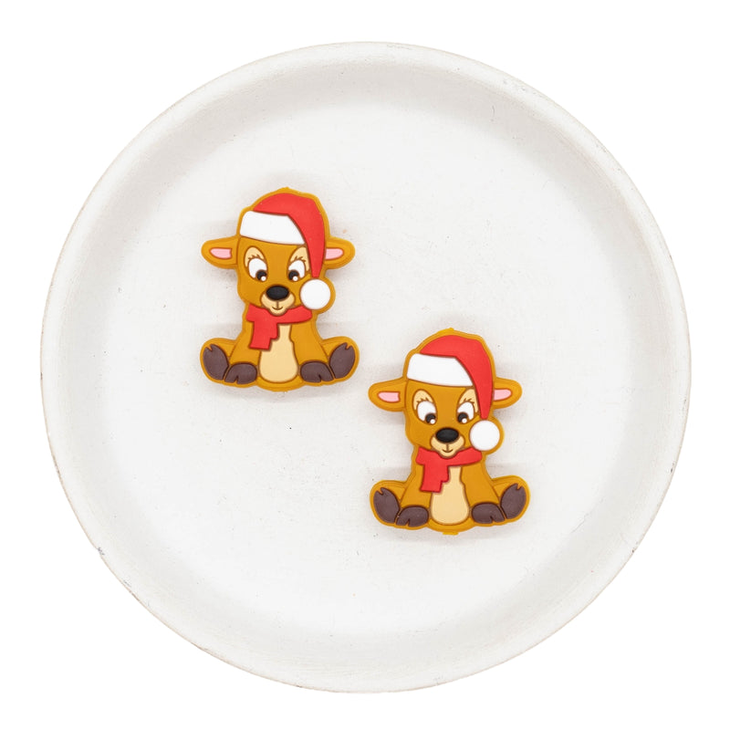 Reindeer w/Santa Hat Silicone Focal Bead 32x25mm (Package of 2)