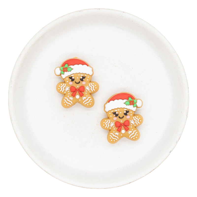 Gingerbread w/Santa Hat Silicone Focal Bead 29x25mm (Package of 2)