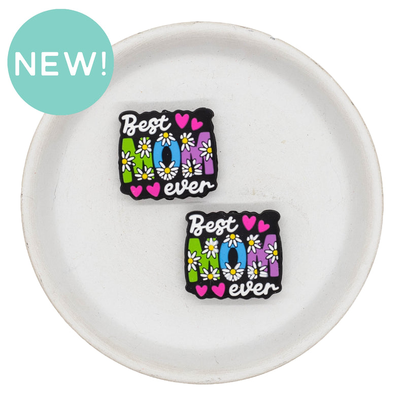Bright Best Mom Ever w/Daisies Silicone Focal Bead 28x26mm (Package of 2)
