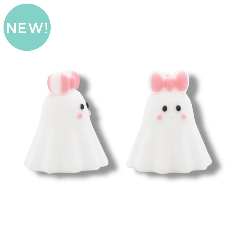 3-D Ghost w/Pink Bow Silicone Focal Bead 23x20x19mm (Package of 2)