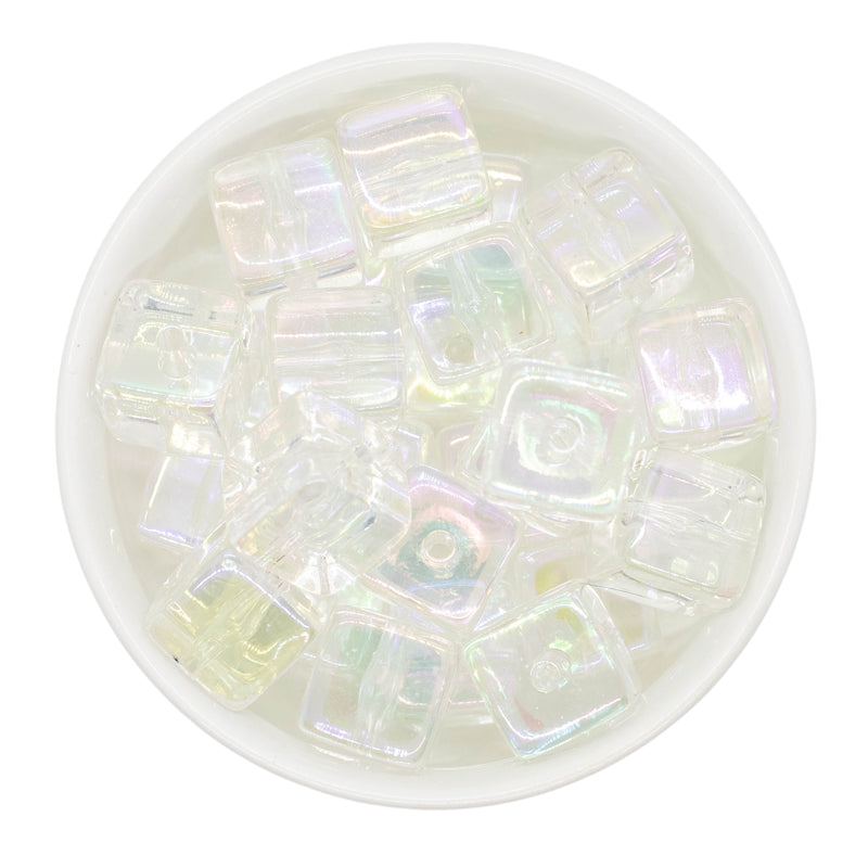 White/Clear Translucent Iridescent Square Beads 16mm (Package of 10)
