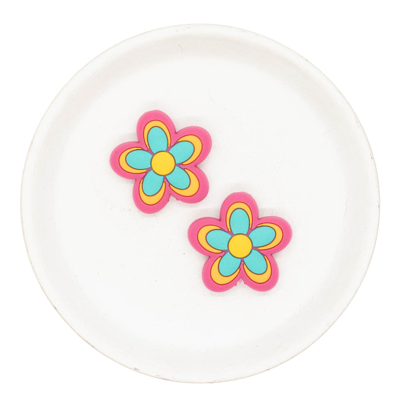Hot Pink Base Retro Flower Silicone Focal Bead 30mm (Package of 2)
