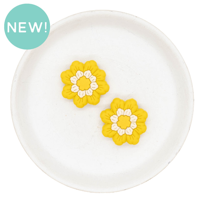 Mustard & Sand Flower Silicone Focal Bead 29mm (Package of 2)