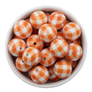 White w/Orange Plaid Beads 20mm (Package of 10)
