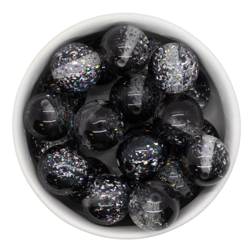 Black & Clear Shimmer Duo w/Silver Foil Beads 20mm (Package of 10)