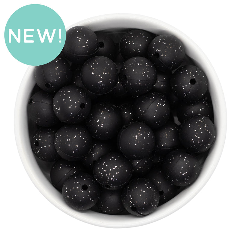 Black Glitter Silicone Beads 15mm (Package of 10)