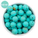 Robin Egg Marbled Round 15mm Silicone Beads (Package of 10)
