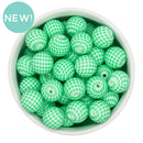 Green Gingham Printed Silicone Beads 15mm (Package of 10)