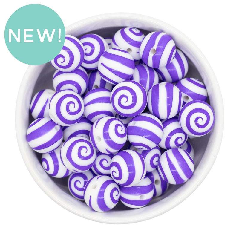 Purple Swirl Printed Silicone Beads 15mm (Package of 10)