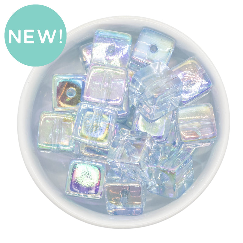 Pale Blue Translucent Iridescent Square Beads 16mm (Package of 10)