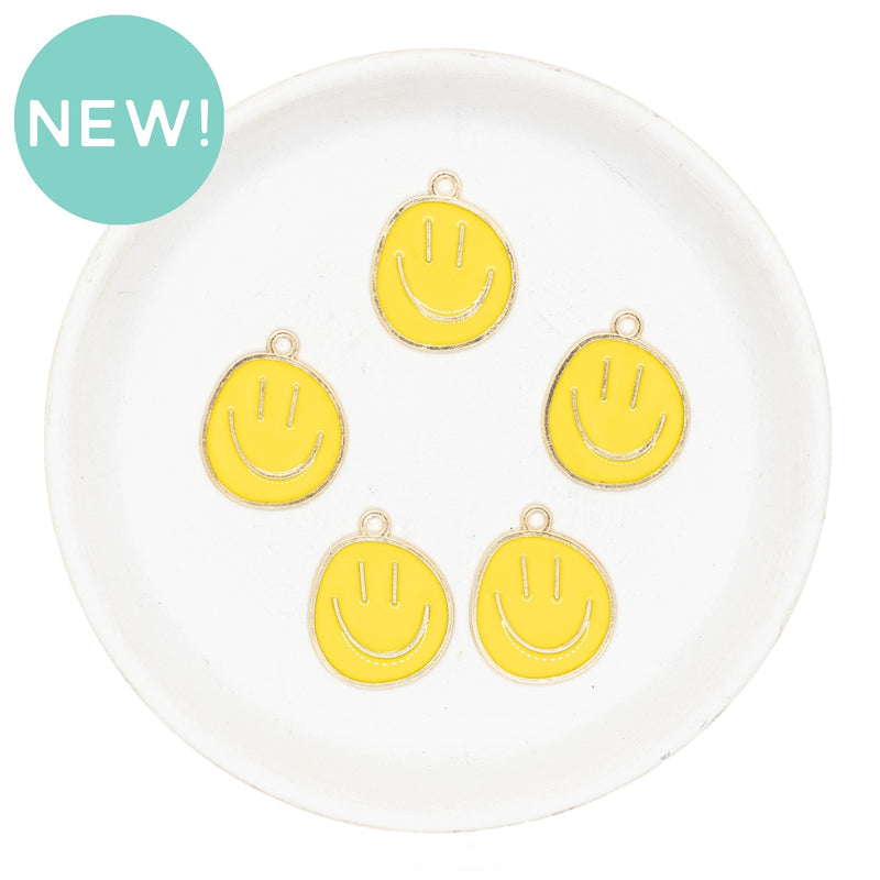 Yellow Smiley Face Charm 20x21mm (Package of 5)