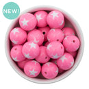 Neon Pink & White Star Beads 20mm (Package of 10)