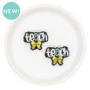 Teach with Bow Pencil Glitter Silicone Focal Bead 24x30mm (Package of 2)