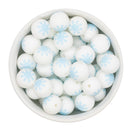 White w/Blue Snowflake Printed Silicone Beads 15mm (Package of 10)