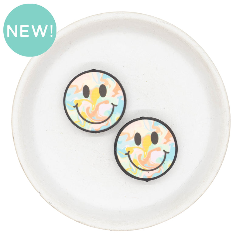 Tie Dye Smiley Face Silicone Focal Bead 31mm (Package of 2)