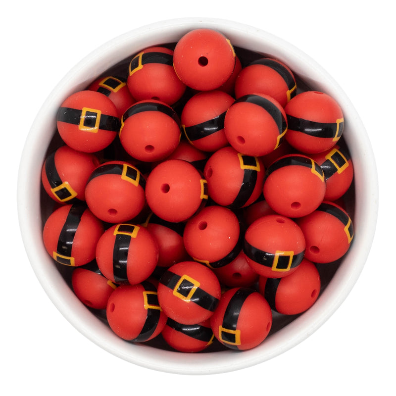 Santa Belt Printed Silicone Beads 15mm (Package of 10)