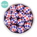 Red, White & Blue Gingham Overlay Printed Beads 20mm (Package of 10)