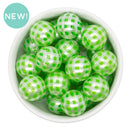 Green Gingham Printed Pearl Beads 20mm (Package of 10)