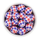 Red, White & Blue Gingham Overlay Printed Beads 20mm (Package of 10)