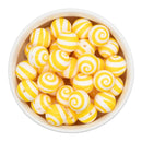 Yellow Swirl Printed Silicone Beads 15mm (Package of 10)