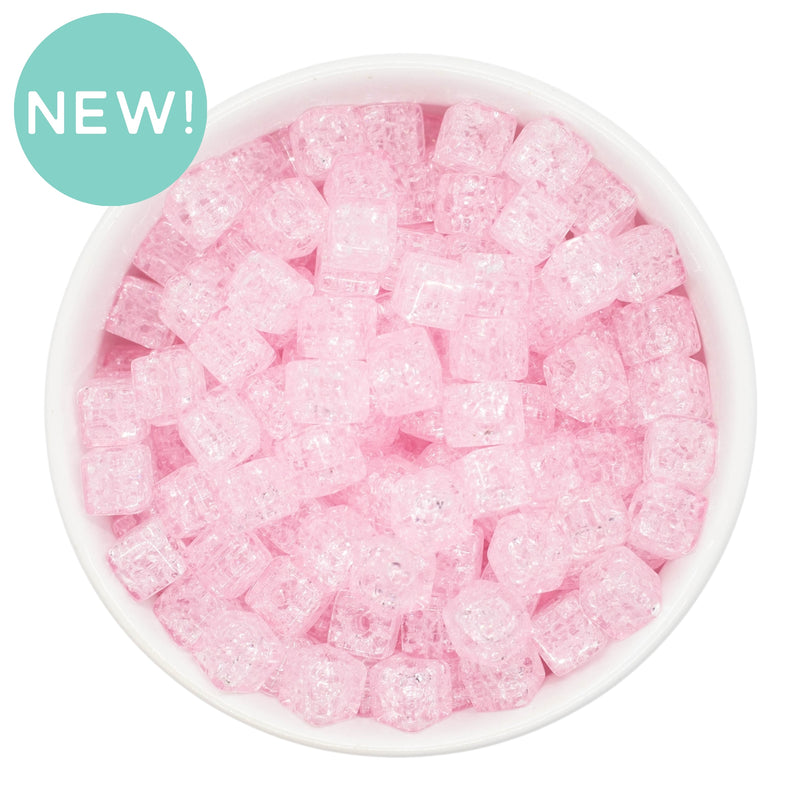 Light Pink Crackle Square Beads 8mm (Package of Approx. 35 Beads)