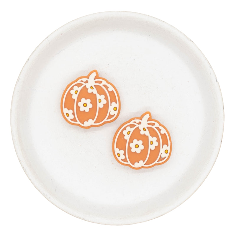 Terra Cotta Pumpkin w/Daisies Silicone Focal Bead 28x29mm (Package of 2)