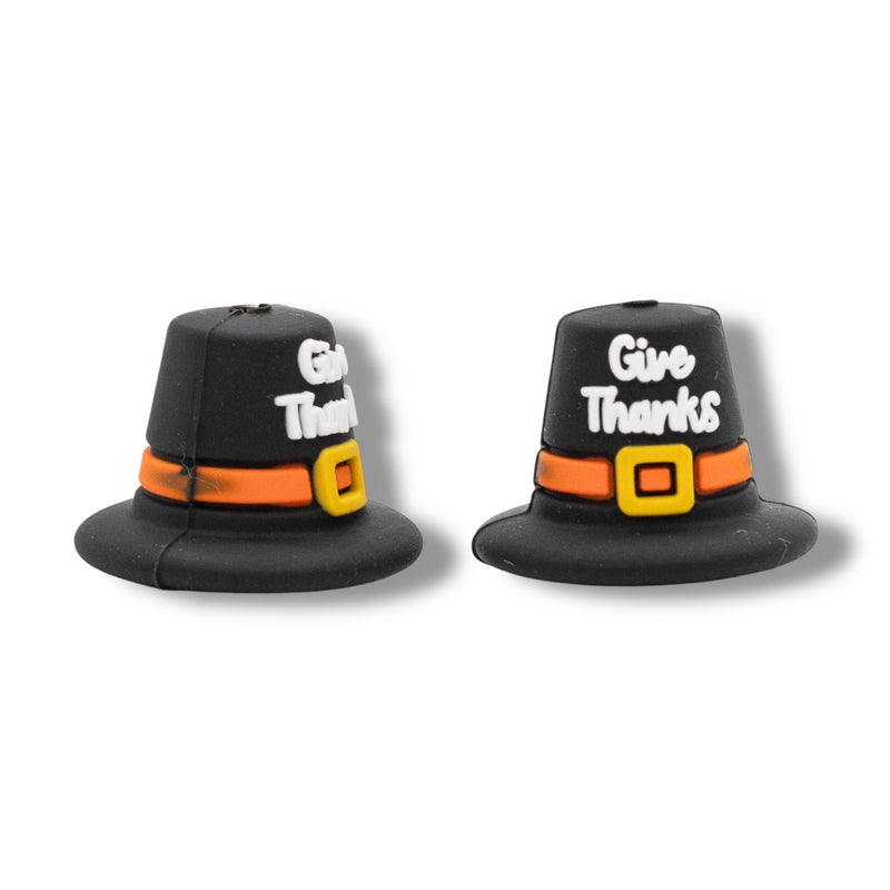 3-D Give Thanks Pilgrim Hat Silicone Focal Bead 17x22x22mm (Package of 2)