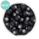 Black w/White Snowflake Printed Silicone Beads 15mm (Package of 10)
