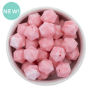 Carnation Pink Marble Hexagon Silicone Beads 16mm - Point Top (Package of 5)