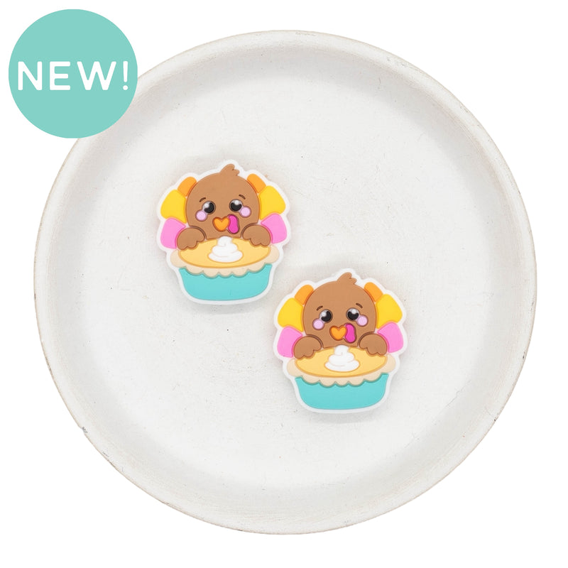 Turkey & Pumpkin Pie Silicone Focal Bead 30x29mm (Package of 2)