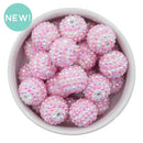 White & Light Pink Stripe Rhinestone Beads 20mm (Package of 10)