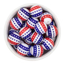 Red, White & Blue Star Stripe Overlay Printed Beads 20mm (Package of 10)