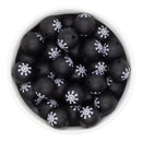 Black w/White Snowflake Printed Silicone Beads 15mm (Package of 10)