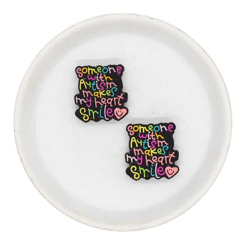 Someone with Autism Makes My Heart Smile Glitter Silicone Focal Bead 27x26mm (Package of 2)