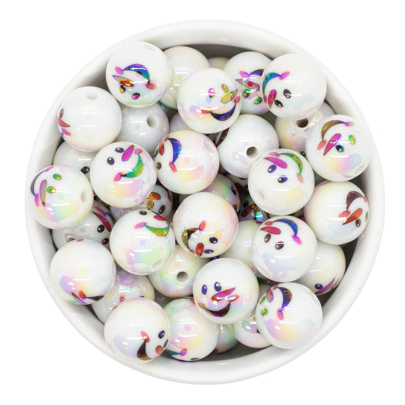 Iridescent Snowman Face Printed Beads 16mm (Package of 10)