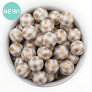 White w/Gold Plaid Beads 16mm (Package of 10)