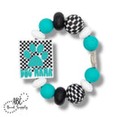 Black & White Check Dog Mama Silicone Focal Bead 30x26mm (Package of 2)