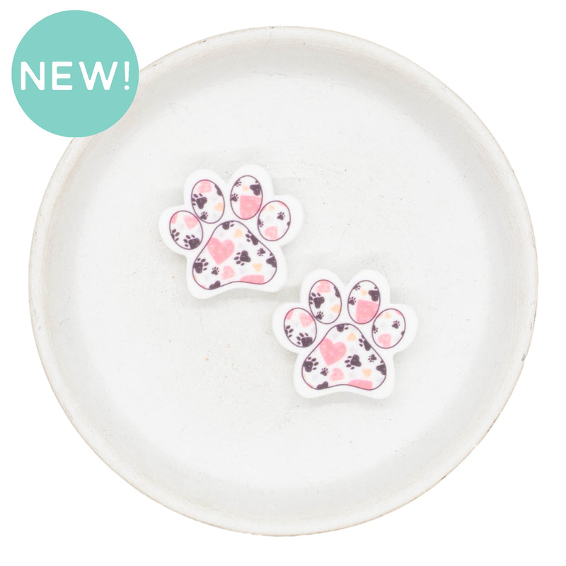 Printed Paw Silicone Focal Bead 26x30mm (Package of 2)
